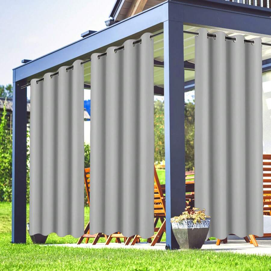 Topchances 2 Piezas Cortinas Exterior con Ojales, Protección UV Impermeable, Cortina Opaca, Cortinas Interiores y Exteriores para jardín, Patio, Pabellón - Gris Claro - Ver 1
