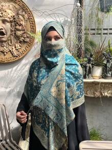 1 件女士时尚保暖佩斯利图案印花围巾，经典佩斯利头巾和长袍披肩头巾