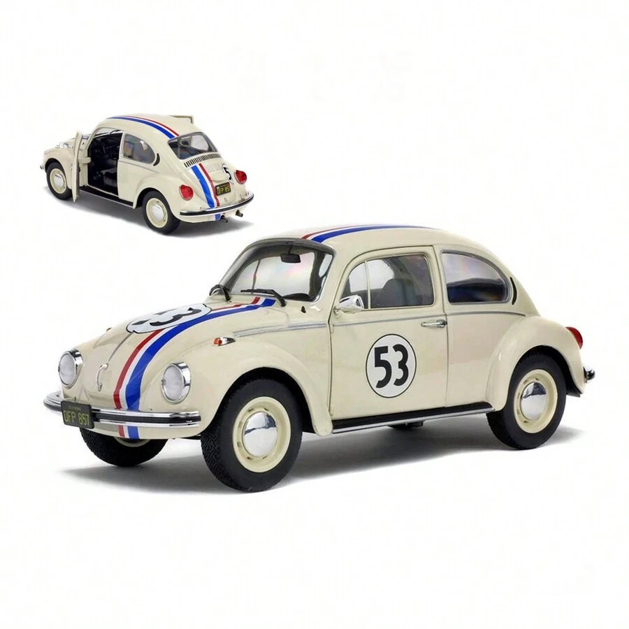 Carrinho Fusca Herbie 53 Miniatura a Fricção Brinquedo de Ferro Abre e Fecha Porta e Capô - Bege - Visão 1