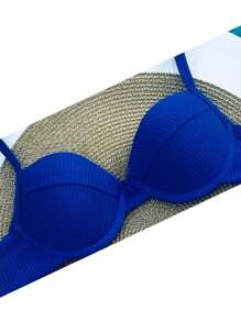 Biquini Meia Taça Retro Aro Calcinha Fio Duplo Semi Fio Ana Ruga Com Bojo Conjunto Moda Praia Verão - Azul Royal - Visão 6