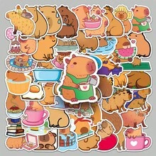 50 piezas / Pegatinas creativas de Capibara, animales de dibujos animados, marrón, lindos cobayas, adecuadas para maletas, botellas de agua, teléfonos móviles, portátiles, monopatines, equipaje y decoraciones de fiesta - Multicolor - Ver 13