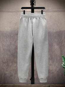 2pcs/Set Boys & Teens Casual Sports Contrast Color KING Print Hoodie Sweatshirt And Contrast Color Pants Set, Spring/Autumn - Light Grey - View 4