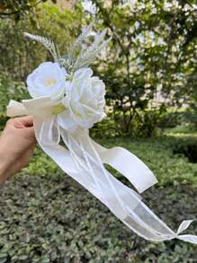 1PC Rose Rearview Mirror Flower Present Ribbon Light House Decorations For Home Artificial Flower Decorations Wedding Car Bride Props Artificial Rose Flower Swag Halloween Valentine's Day Valentines - Multicolor - View 4