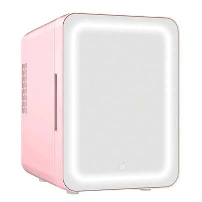  VNIMTI Kosmetik Kühlschrank 4 Liter, Tragbarer Mini Kühlschrank mit LED Spiegel, 12V/220V Retro Klein Skincare Fridge, Kühl und Heiß für Zimmer, Autos, Büros, Outdoor