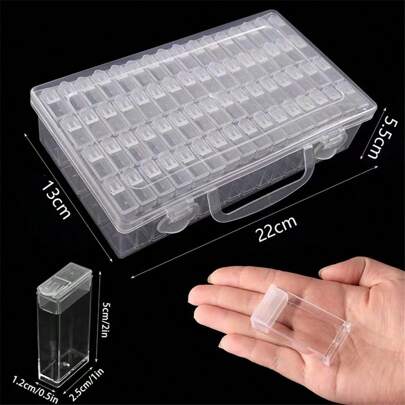 1pc Large Carrying Case + 64pcs Transparent Flat Bottles, Diamond Painting Accessories Storage Tools For Organizing Mini Beads, Rhinestones, Glass Beads, Suitable For DIY Jewelry Accessories