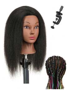 Tête de mannequin de 16 pouces avec modèle de tête d'entraînement capillaire - Tête de poupée de manikin de cosmétologie pour la pratique avec un support réglable, idéal pour les coiffeurs, les étudiants en cosmétologie et les passionnés de beauté - Noir - Voir 2