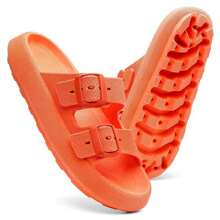 Men's Cloud Flip Flops Slide Sandal Two Straps Comfortable Birken Buckle - Orange - View 5
