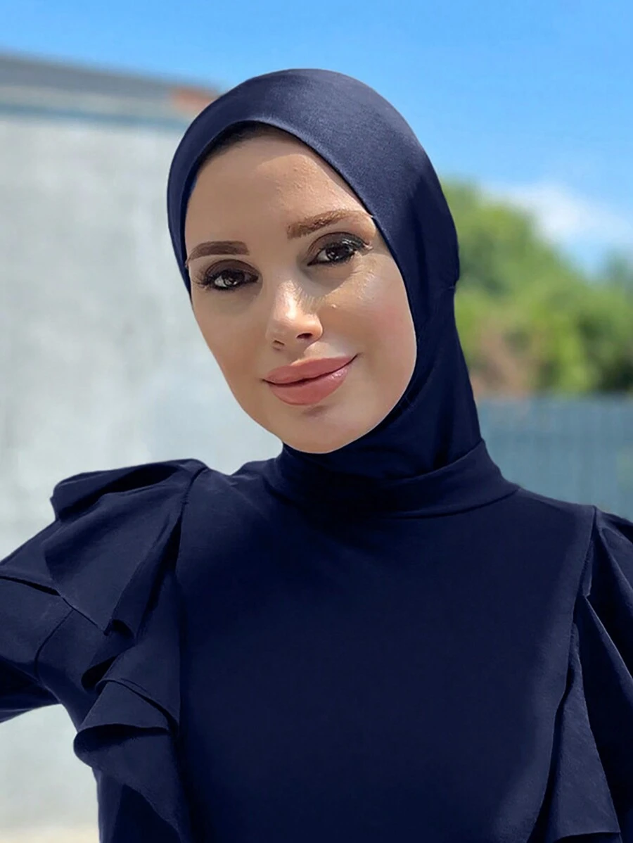 1pc Women Swimming Cap Elegant Solid Color Polyester Head Scarf, For Summer