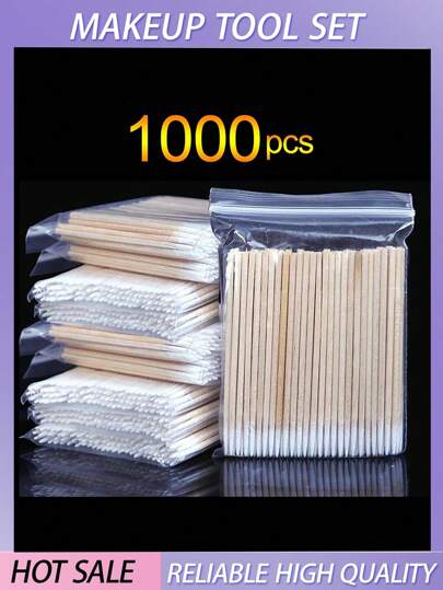 1000 Pcs Premium Micro Swabs - Gentle Nail, Makeup, Ears Cleaning, Cosmetic And Eyelash Extension Tools - Bulk Pack With Durable Wood Buds Tips