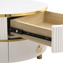 Modern Nesting Coffee Table With 1 High Gloss Top And 1 Side Table With Brown Tempered Glass Top, Living Room Coffee Table Set With 2 Drawers For Living Rooms And Apartments, Package Quantity 2 - White - View 5