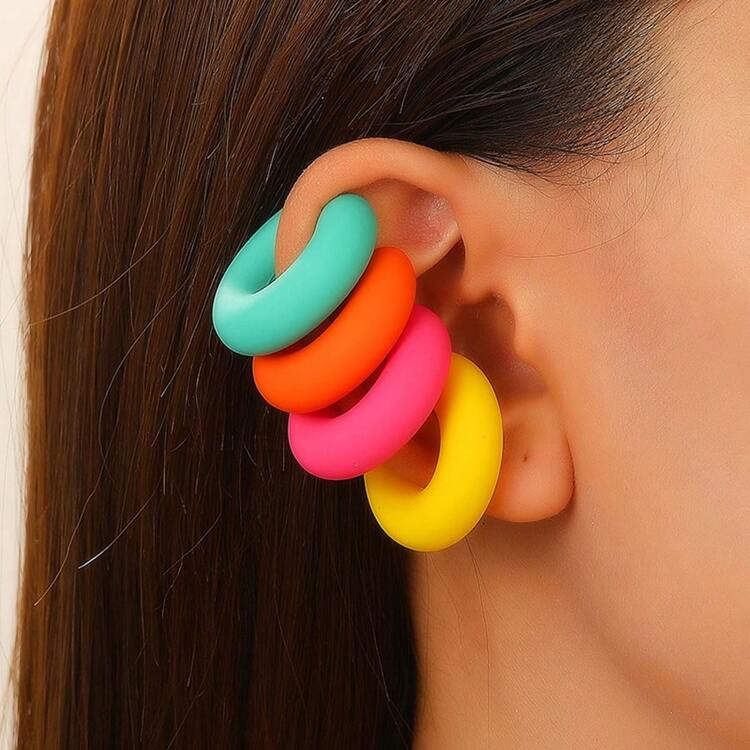 10pcs/Set Fashionable Dopamine Colorful Jelly Acrylic Twist Crescent Star Candy Color Clip On Earrings, No Piercing Needed - Style9 - View 3