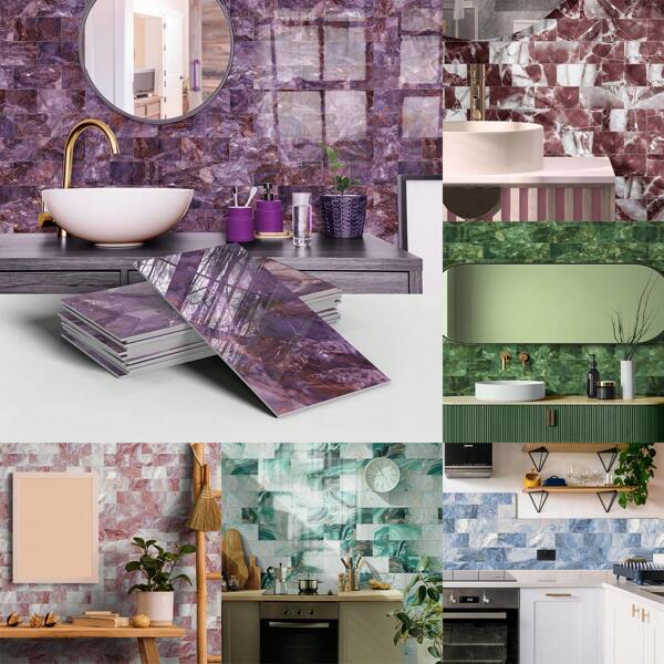 16pcs Peel And Stick Wall Tiles Vintage Marble Crystal Glossy Wall Stickers, Waterproof Kitchen Backsplash Self Adhesive Bathroom Eva Foam Wallpaper, Room Decor, Home Decor 4*8 Inch,Stickers,Wall Decal,Vinly Decal For Home Decorations,Spring Decoration Items Refesh Your Home,Rama Decoration Stickers