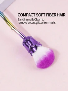 1Pc Nail Art Dust Brush Pink Rose-Shaped Design Cleaner Brush For Nails Makeup, Powder, Blush, Cleaning And Trimming Multi-Functional Rose Flower Nail Brush - Nail Dust Cleaner, Powder, Blush, Makeup Brush For Travel