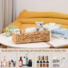 2PCS - Wicker Toilet Basket Tank Topper, Toilet Paper Basket For Back Of Toilet Tank Top, 3-Section Water Hyacinth Storage Baskets, 2 Packs