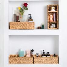 2PCS - Wicker Toilet Basket Tank Topper, Toilet Paper Basket For Back Of Toilet Tank Top, 3-Section Water Hyacinth Storage Baskets, 2 Packs