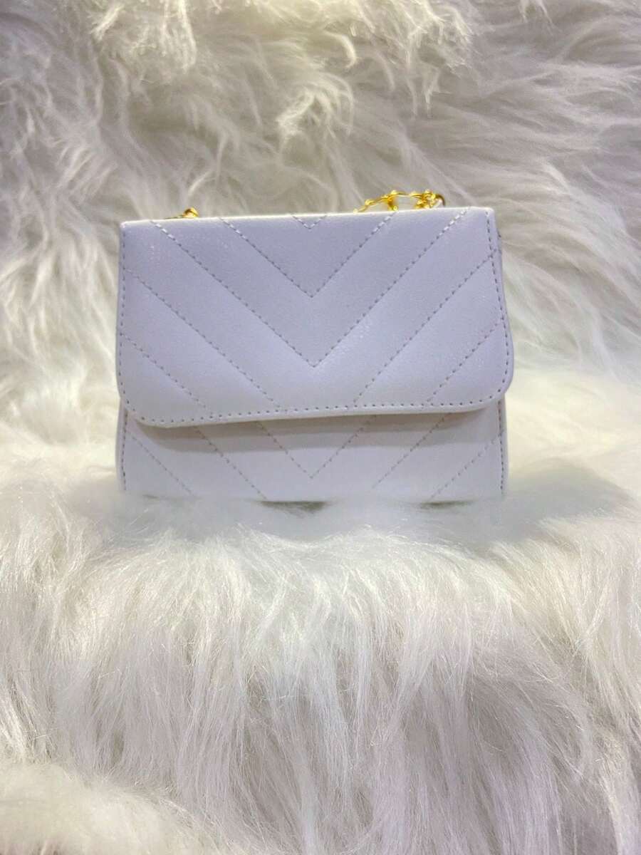 Messenger Bag P Shoulder Bag Metallic Material Floter Embroidery V With Chain Cross Strap - trắng - Xem 1