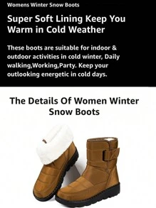 女士户外雪地靴，保暖中筒靴，圆头平跟，加厚保暖内衬，适合冬季穿着，尺码 36-45 - 卡其色 - 查看 3