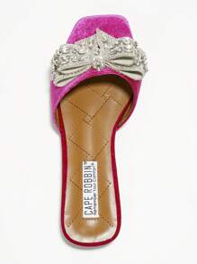 Women's Rhinestone Bow Slide Sandals - Square Toe Low Heel For Casual Stroll - Hồng - Xem 6