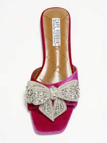 Women's Rhinestone Bow Slide Sandals - Square Toe Low Heel For Casual Stroll - Hồng - Xem 5