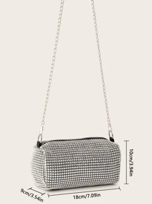 Glitter Bling,Shiny Glamorous,Elegant,Exquisite Mini Rhinestone Decor Chain Bucket Bag Dinner Bag,Evening Bag With Diamond Chain Strap And Bracelet, Necklace, Earrings Set For Party Girl,Woman,For Female Perfect For Party,Wedding,Prom,Dinner/Banquet, Best Gift For Women - Silver - View 9