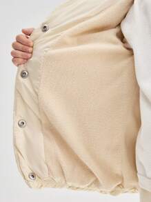 SOLOCOTE 年轻女孩保暖风衣，防水，侧面羊毛口袋，全保暖内衬，不可拆卸羊毛兜帽 - 米色 - 查看 5