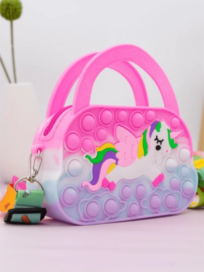 1 Pc Cartoon Unicorn Fashionable Handbag,Unicorn Purses Fashion Fidgets Fashion Pop Purse Push Bubbles Fidget Rainbow Unicorn Purse Wallet Ladies Bag
