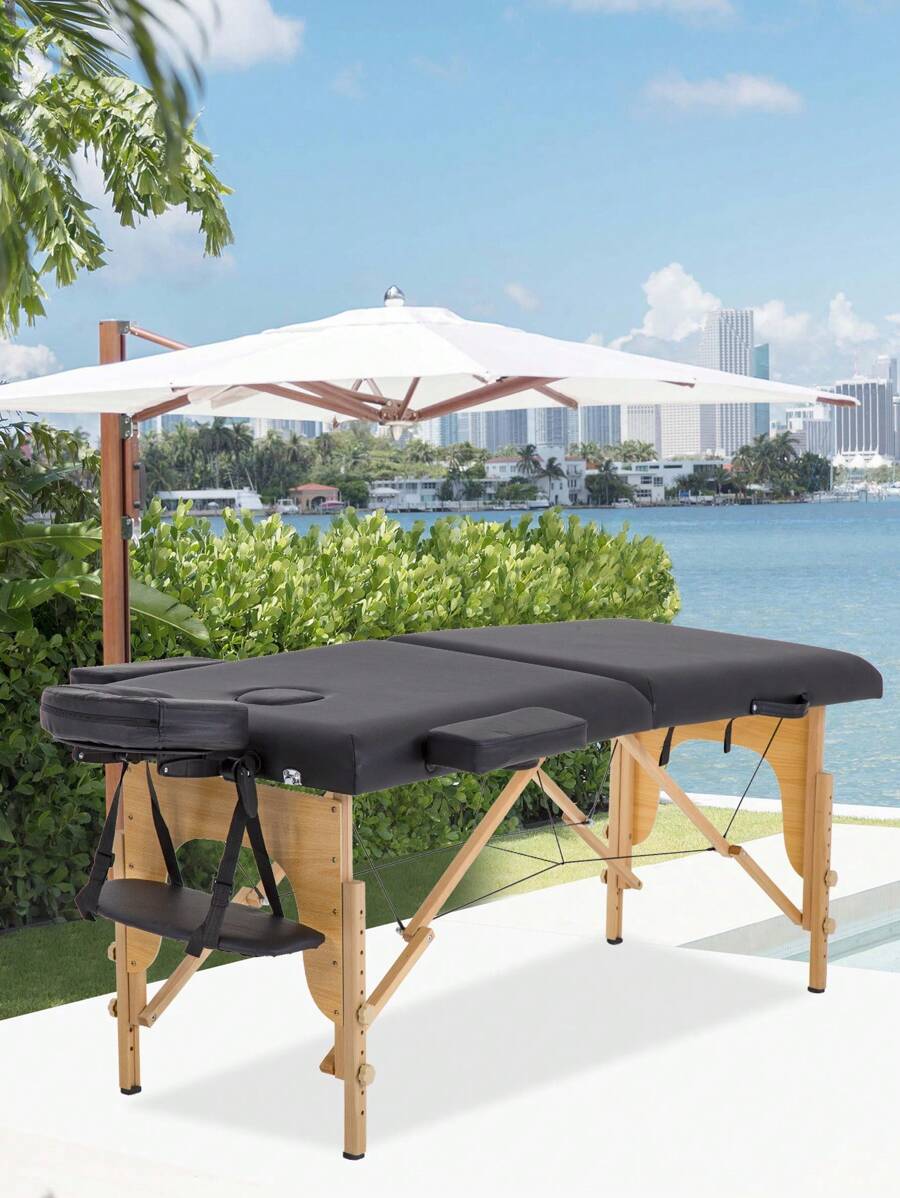 Massage Table Portable Portable Massage Bed 2 Section Foldable Tattoo Bed W/Carrying Case,Solon&Facial Care Spa Lash Bed - Black - View 1