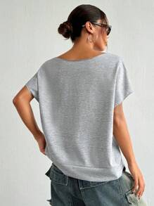Casual Letter Print Solid Color Batwing Sleeve Sports Set, Summer