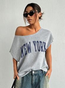 Casual Letter Print Solid Color Batwing Sleeve Sports Set, Summer