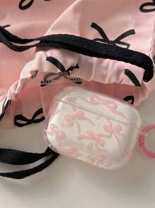 Ốp lưng điện thoại Apple hình nơ ruy băng hồng thẩm mỹ Ốp bảo vệ AirPods Pro, Ốp tai nghe Bluetooth AirPods & AirPods 3 mới, Trong suốt - Hồng - Xem 1