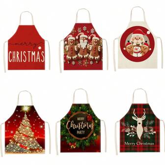 1pc Christmas Tree, Santa Claus, Gingerbread Man, Reindeer 3D Pattern Linen Apron For Home Cooking, Kitchen Wear, And Cooking Enthusiasts