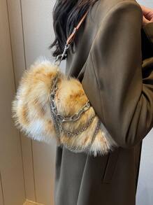 Ombre Plush Chain Underarm Bag, Suitable For Autumn And Winter Outdoor Use - Brown - View 6