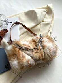 Ombre Plush Chain Underarm Bag, Suitable For Autumn And Winter Outdoor Use - Brown - View 3