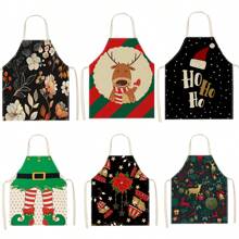 1 件圣诞驯鹿、“HoHoHo”和圣诞老人 3D 图案亚麻围裙，适合家庭烹饪、厨房和烹饪爱好者 - 彩色 - 查看 1