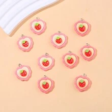 10pcs Strawberry Heart Shaped Resin Charms, Earrings, Necklace, Bracelet, Keychain And Bag Decor DIY Jewelry Making Supplies, For Halloween, Teacher Gifts, Custom Name Necklace And Earrings, Ladies Jewelry - Pendants - View 8