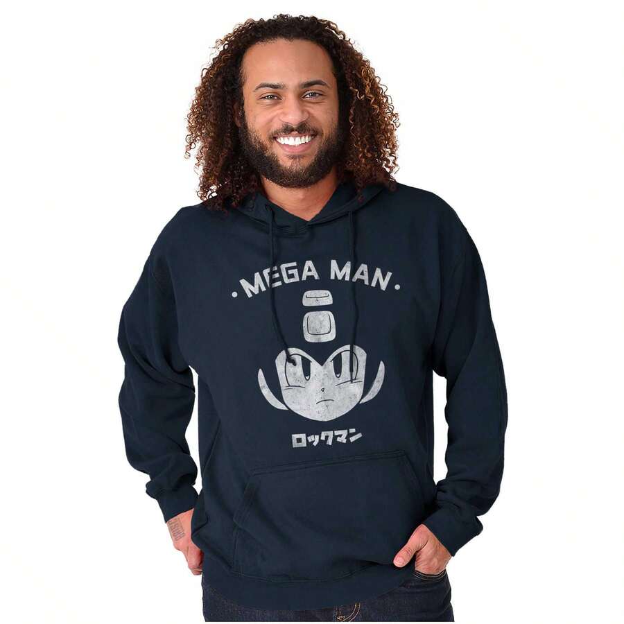 Classic Video Game Mega Man RockMan Hoodie Sweatshirt Men - Navy - View 1