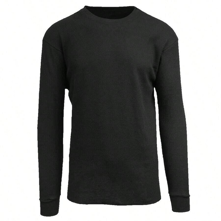 Men's Classic Waffle-Knit Crew Neck Thermal Shirt - 黑色 - 查看 1