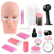 Kit de extensión de pestañas con cabeza de maniquí, kit de pestañas para principiantes, abanico de pestañas, suministros y herramientas para extensión de pestañas para práctica y entrenamiento de maquillaje - Multicolor - Ver 4