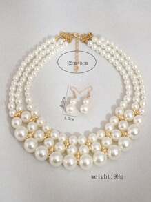 1入時尚優雅的編織珍珠項鍊和1對珍珠耳環組合女士珠寶套裝 - 白色 - 查看 9