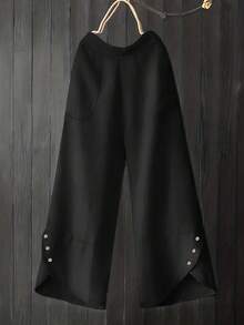 Women's Fashion Rivet Decorated Casual Long Pants For Fall/Winter - Black - View 1