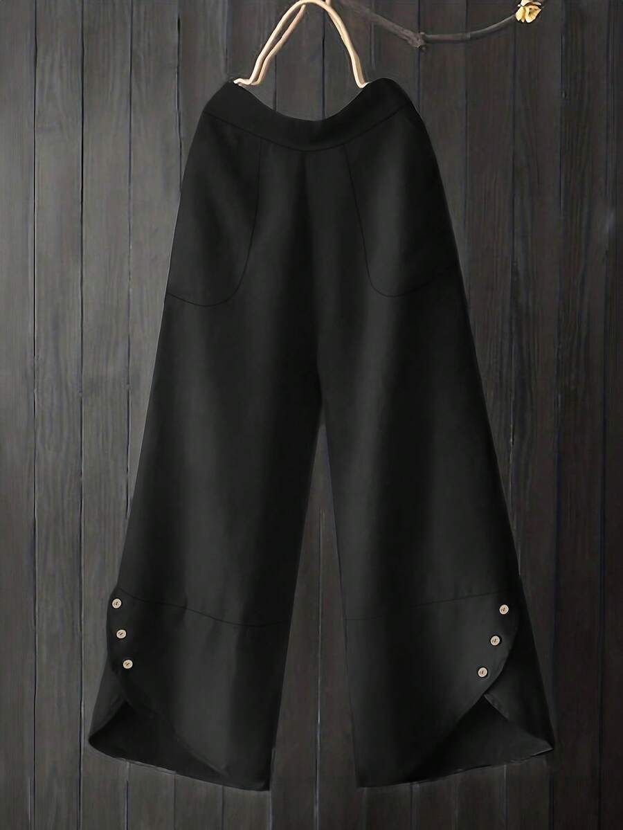 Women's Fashion Rivet Decorated Casual Long Pants For Fall/Winter - Black - View 1
