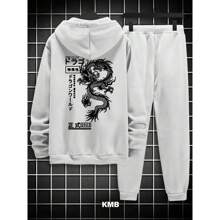 Children's Sweatshirt Set 2 To 16 Dragon Print 2 Jacket Long Sleeve Hooded Top And Pants Mid-Season Tracksuit - trắng - Xem 1