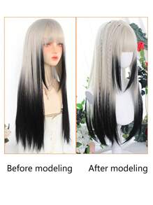 Lange zwarte grijze highlight pony synthetische pruik Lolita cosplay mode dagelijks hoge temperatuurbestendige pruik vrouw