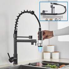 Kitchen Faucet With LED, Pull-Out Faucet And 360° Swivel Hand Shower, Single Lever Mixer And Pull-Out Hand Shower - ORB Plus Galvanizing - View 1