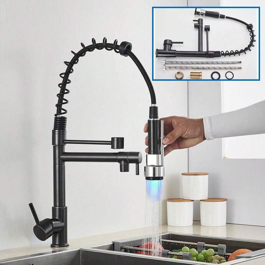 Kitchen Faucet With LED, Pull-Out Faucet And 360° Swivel Hand Shower, Single Lever Mixer And Pull-Out Hand Shower - ORB Plus Galvanizing - View 1