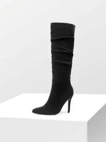 Knee High Boots For Women, Pointed Toe Stiletto High Heel Slouchy Suede Sexy Comfortable All-Day Wear For Dating And Party Tall Boots - Black - View 5