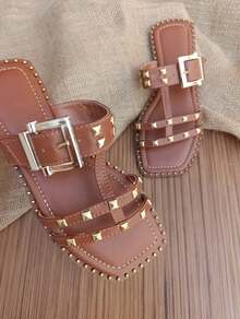 Flat Pyramid Sandal Women's Flat Sandal Luxury Set Sole With Studs Elegant Details Foreign Fashion Summer Parties Promotion Fashion Blogger - 無色 - 查看 6