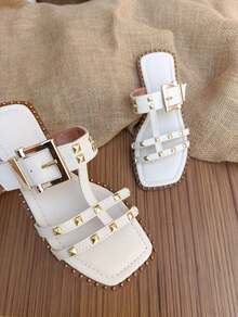 Flat Pyramid Sandal Women's Flat Sandal Luxury Set Sole With Studs Elegant Details Foreign Fashion Summer Parties Promotion Fashion Blogger - 無色 - 查看 8