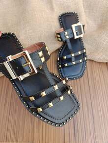 Flat Pyramid Sandal Women's Flat Sandal Luxury Set Sole With Studs Elegant Details Foreign Fashion Summer Parties Promotion Fashion Blogger - 無色 - 查看 7