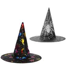 Kit With 03 Witch Hats For Halloween Carnival Party, Black Printed - Phù thủy đầy màu sắc - Xem 3